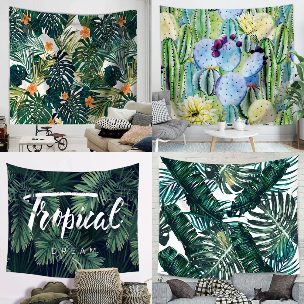 Atongham Tropical Green Leaf Tapestry Summer Palm Leaf Wall Hanging Tapestry Bedroom Living Room Dormitory Decoration Tablecloth 