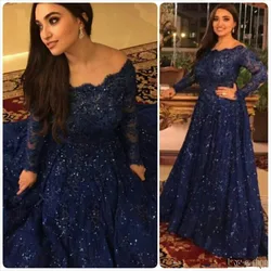 Dark Navy Plus Size Mother Of The Bride Dresses 2019 Long Sleeves Sequined Lace A Line Long Formal Weddings vestido de madrinha