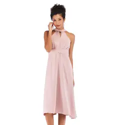 EBay трансграничной Лидер продаж 2019 летняя одежда розового цвета с лямкой на шее повязки ткань на талии облегающие торжественное платье
