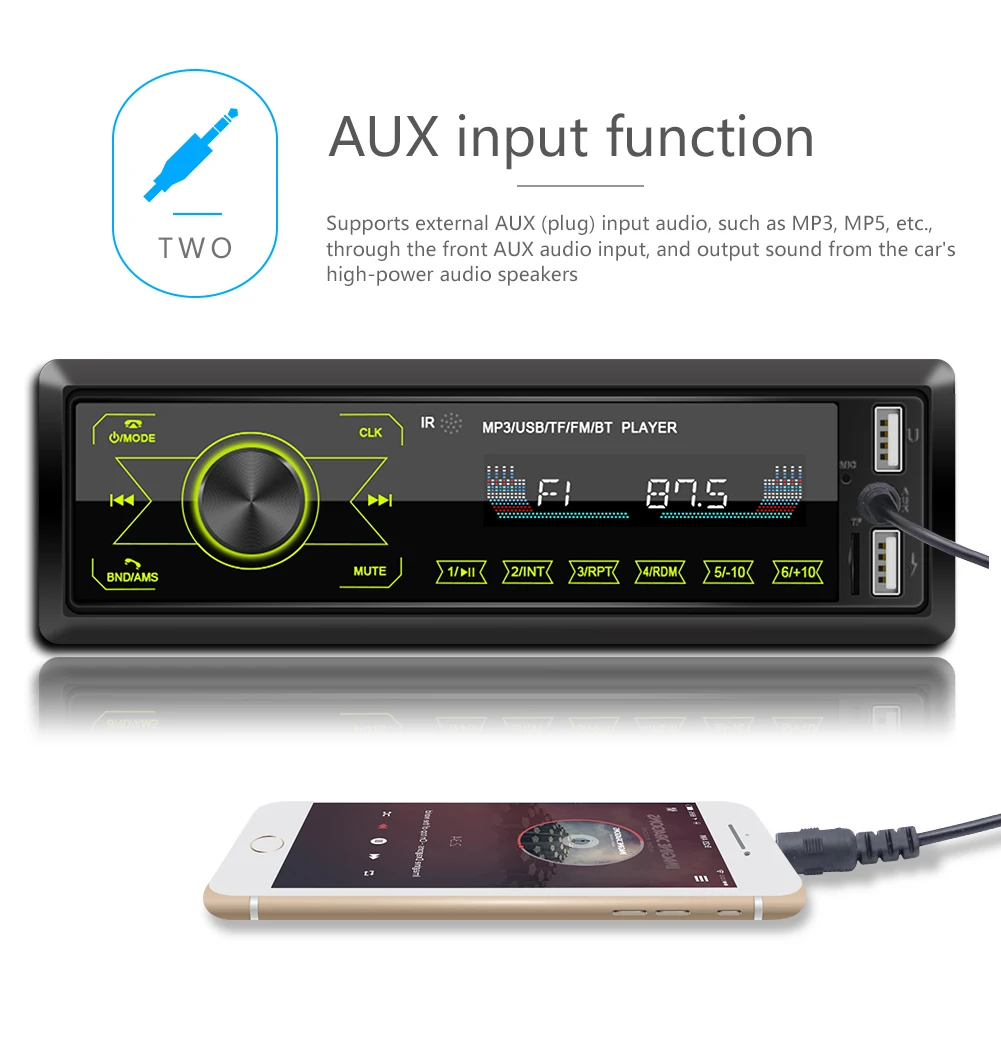 Автомобильный Bluetooth MP3 плеер 12 В сенсорный экран двойной USB Громкая связь красочный светильник TF карта U диск радио Bluetooth плеер
