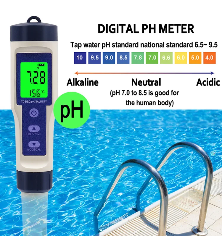 feeler gauges 5 in 1 Digital Temperature Meter TDS/EC/PH/Salinity Water Quality Monitor Tester for Pools, Drinking Water, Aquariums hardness testers