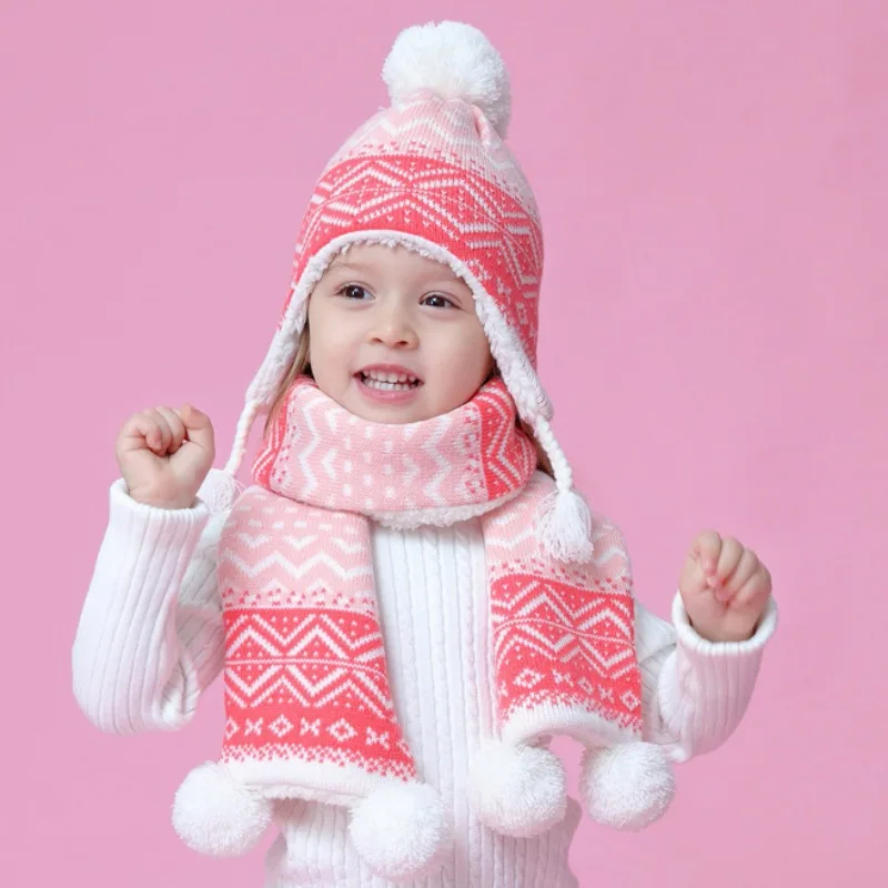 Зимние теплые вязаные перчатки для девочек 0-8 лет, уличные флисовые варежки с завязками на шее