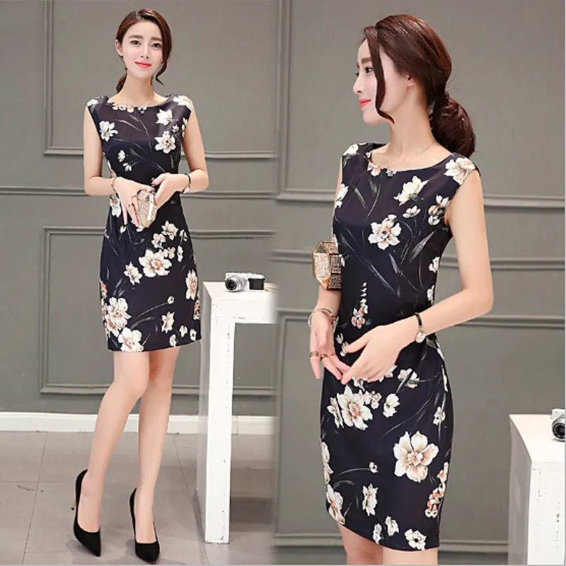 

Large Size Floral-Print Dress Medium-length Dress Sleeveless Summer New Style WOMEN'S Dress Elegant Slimming Dress