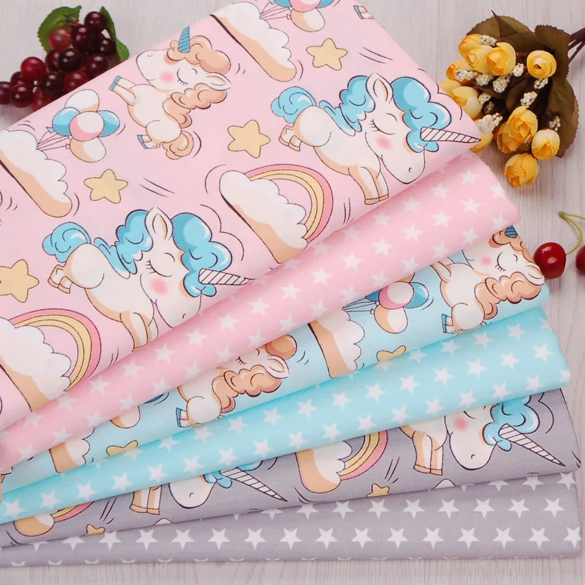 유니콘 별 인쇄 코튼 능 직물 DIY 바느질  및 어린이 패치 워크 퀼트, 수제 섬유 침구 담요 시트