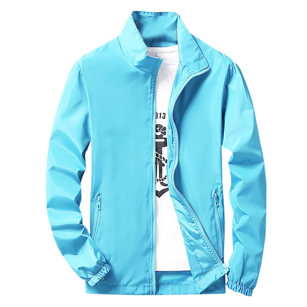 Мужская осенне-зимняя куртка, Мужская Повседневная однотонная спортивная куртка на молнии размера плюс, верхняя спортивная одежда, классические пальто, S-7XL# Q - Цвет: Sky blue