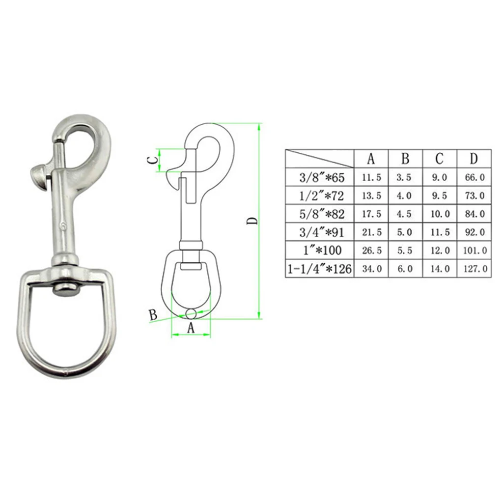 High Strength Scuba Diving 316 Stainless Steel Swivel Eye Bolt Snap Hook Clip Marine Boats for Diving Water Sports 