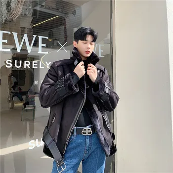 

Winter New Leather Coat Men's Warm Thick Fashion Parka Men Solid Color Casual Cotton Coat Man Hip Hop Loose Motorcycle Jacket