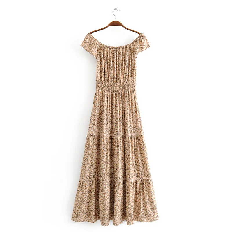 

Summer New Style Horizontal Neck Hollow out Joint Leopord Pattern Floral Printed Dress Europe And America Big Brand Genuine Prod