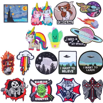 

unicorn embroidery patches for clothing mountain peak Punk t-shirt stickers UFO Patch Cute animal patch Rock patches wholesale H