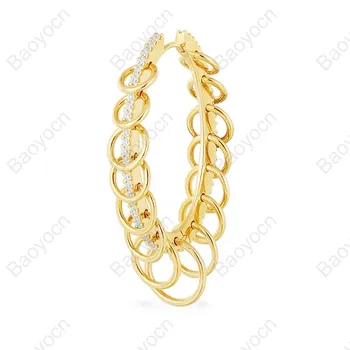 

Baoyocn Fashion Puck Rock 1PC 925 Sterling Silver Yellow Gold Color Multi Rings Long Oval Hoop Earring Paved Zircon for Women