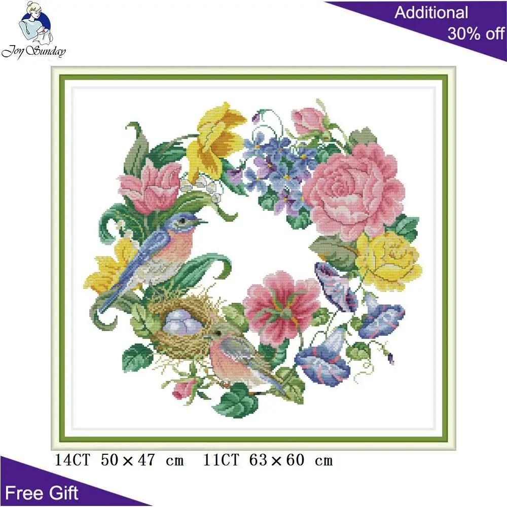 Joy Sunday Birds Венок вышивка крестиком H802 14CT 11CT Счетный и штампованный домашний Декор