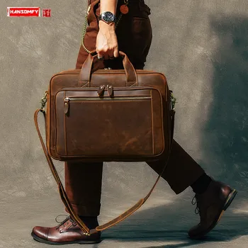 

Pluggable Suitcase Men Handbags Multi-compartment Travel Bag Vintage Large-capacity Leather Luggage Bags Crazy Horse Leather Big