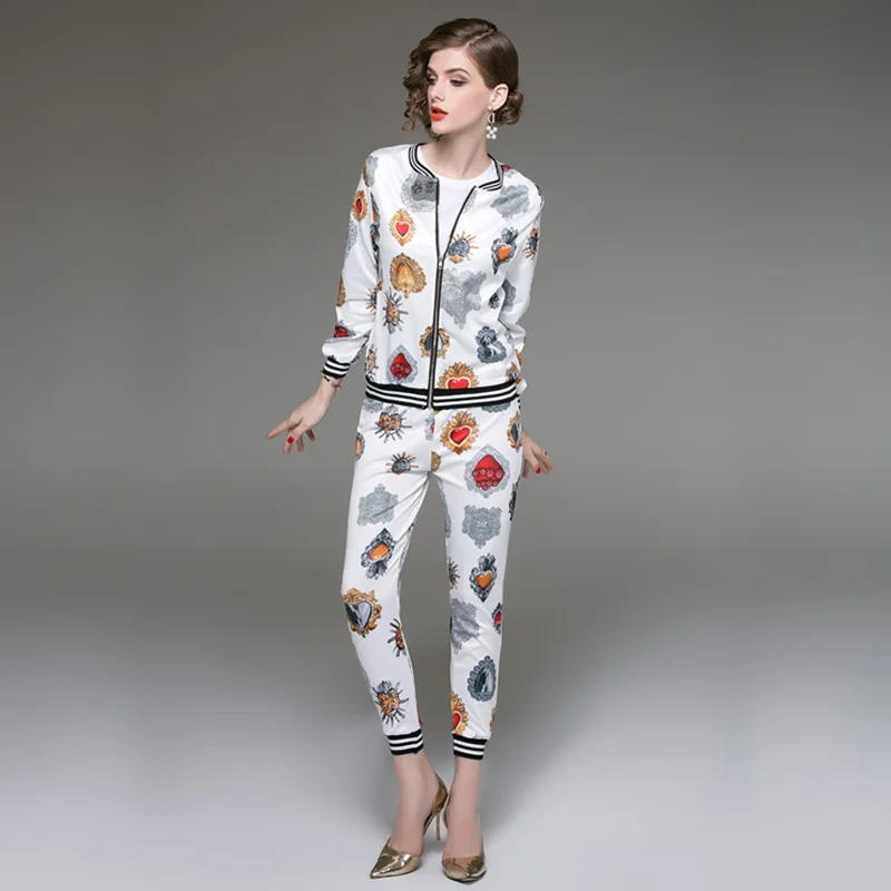 

New Women's Autumn High Quality Print Top + Slim Fit Pants Pants Fashion Set Free Shipping z-10-449
