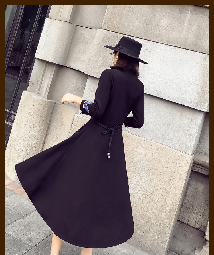 Dress Winter Korean-style New Style Fashion Long Sleeve WOMEN'S Dress V-neck Slim Fit Big Skirt