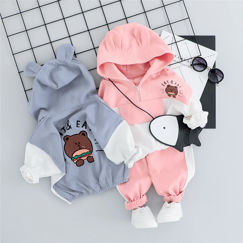 Г. Детские осенние комплекты одежды для маленьких мальчиков и девочек, одежда для младенцев, пальто с капюшоном и рисунком медведя, штаны детские костюмы из 2 предметов