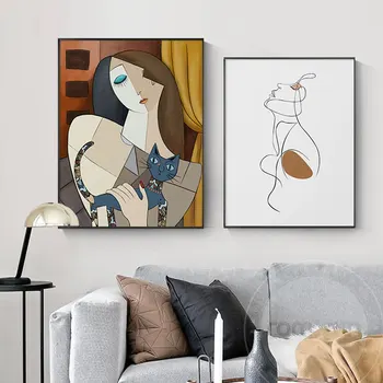 

Fashion Abstract Figure Canvas Poster Girl Pet Famous Painting Print Wall Art Pictures for Living Room Bedroom Modern Home Decor