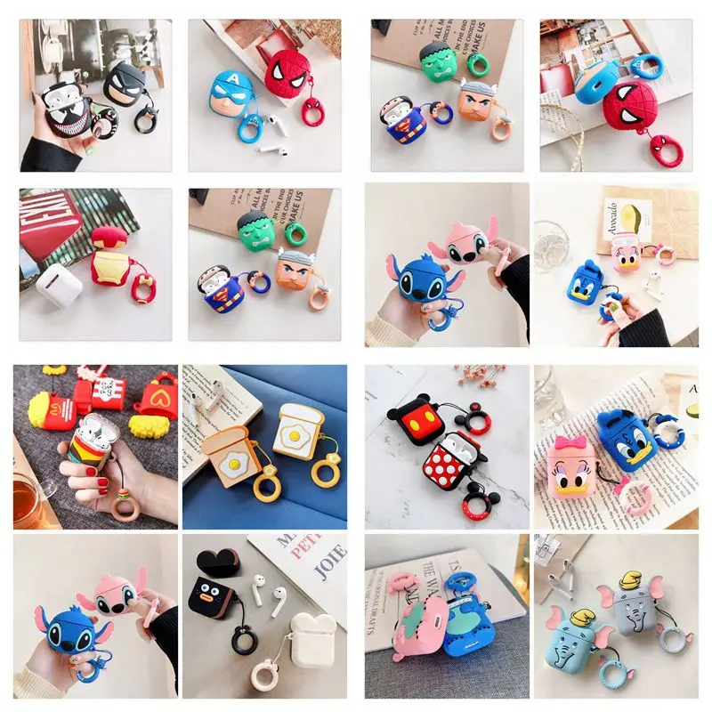 

Superman Wireless Bluetooth Earphone With Lanyard Case For Airpods 2 Stitch Protective Fruit Soft Cover For Airpods Cute Cartoon