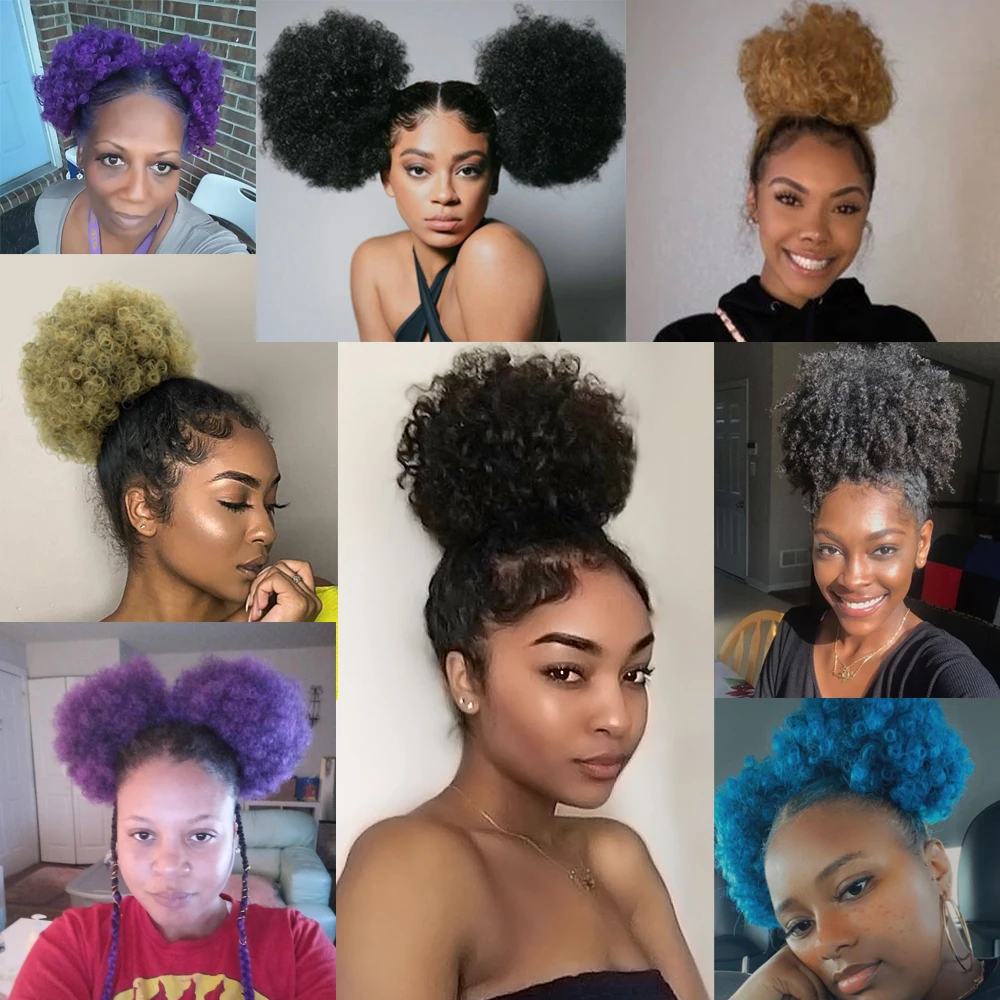 Afro Hair Puff Short Drawstring Ponytail Hair Bun Chignon Synthetic Kinky Curly Ponytail Wrap On Hair Pieces For Women 4 Afro Hair Puff Short Drawstring Ponytail Hair Bun Chignon Synthetic Kinky Curly Ponytail Wrap On Hair Pieces For Women
