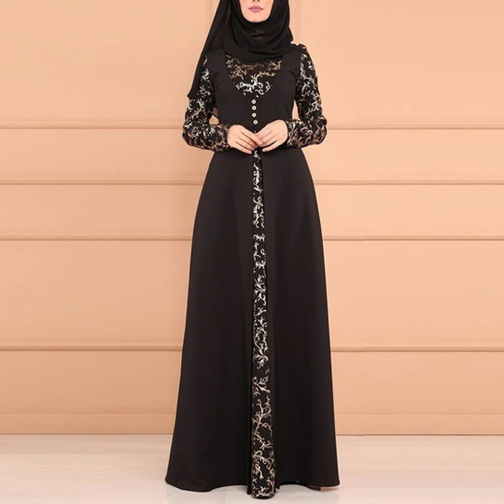 Вечерние, элегантные, с цветочным рисунком, с горячей штамповкой, мусульманское, женское, с длинным рукавом, Арабский кафтан, макси платье(без хиджаба