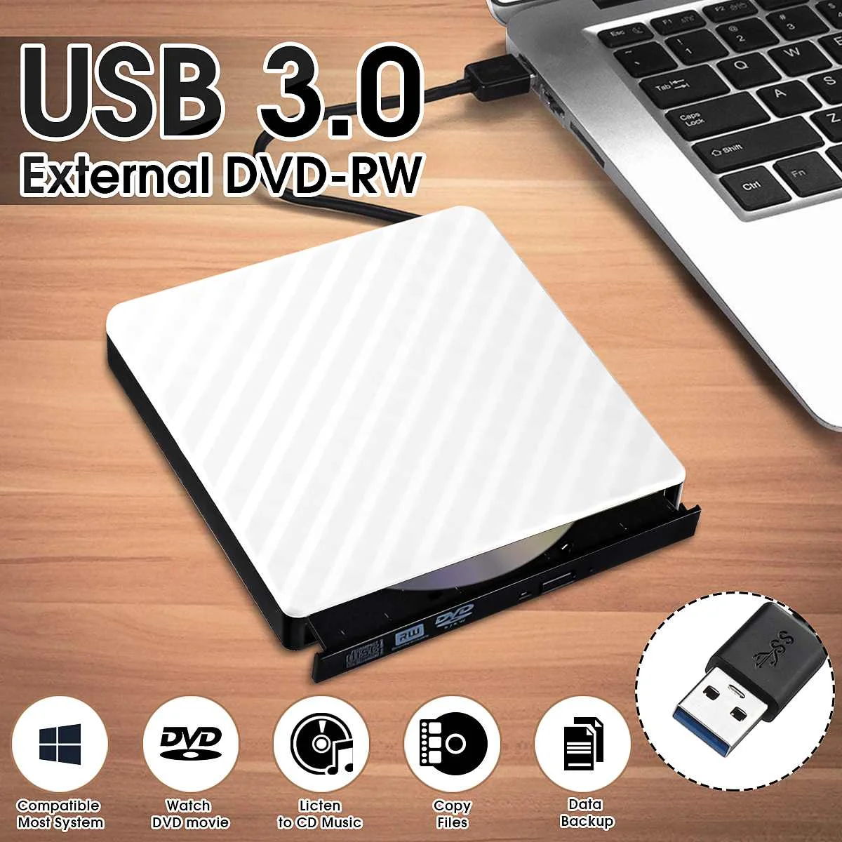 External USB 3.0 DVD RW CD Writer Slim Carbon Grain Drive Burner Reader Player For PC Laptop Optica