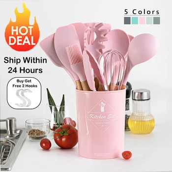 

9/10/12/13pcs Cooking Tools Set Premium Silicone Kitchen Cooking Utensils Set with Storage Box Turner Tongs Spatula Soup Spoon