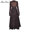 MoaaYina Fashion Designer dress Spring Women's Dress Long sleeve Ruched Floral-Print Lace Asymmetrical Vacation Dresses ► Photo 2/6