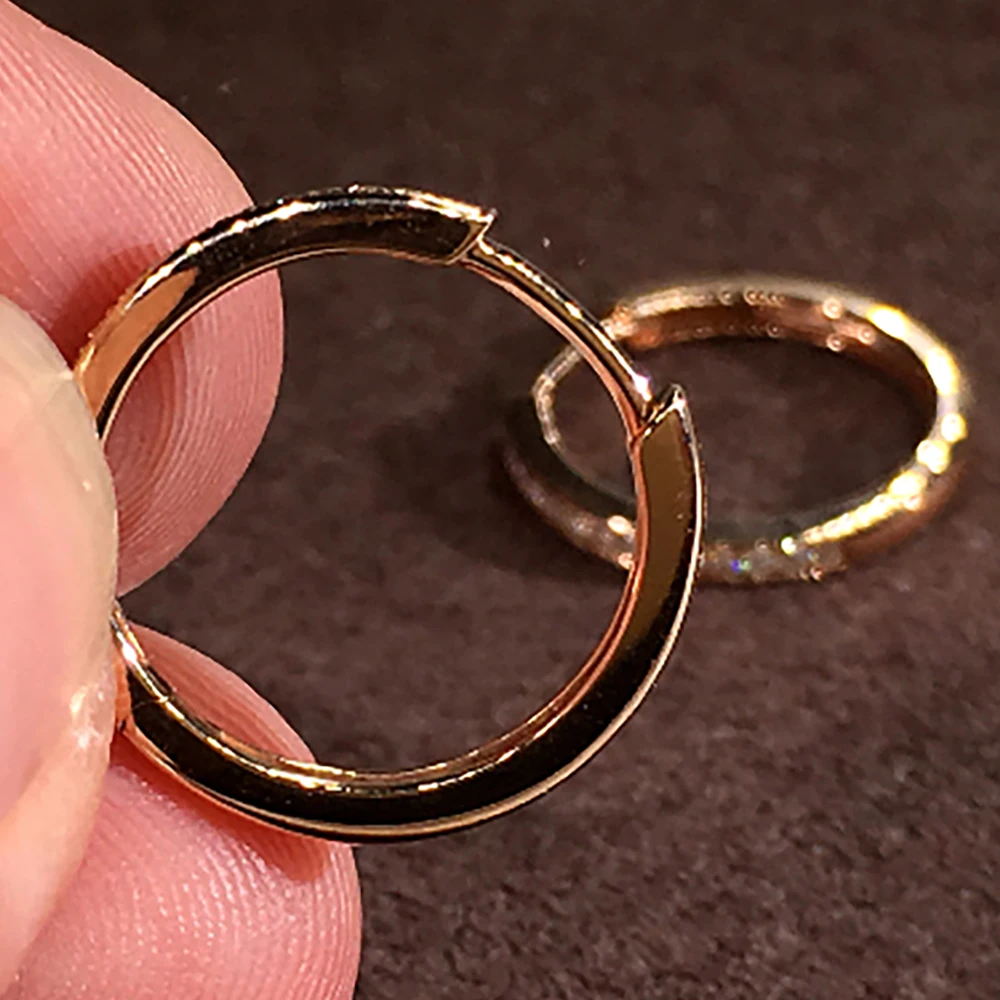 14K Rose Gold Women Hoop Earrings Natural Diamonds Circle Round Classic Wedding Party Engagement Anniversary Present Earrings
