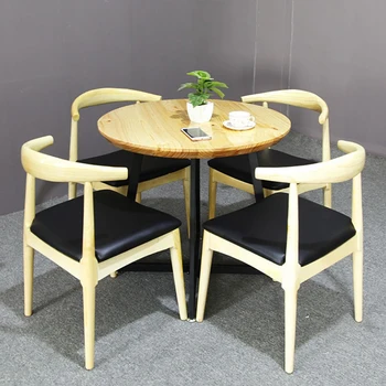 

Nordic solid wood dining table cafe restaurant restaurant simple iron dining table round table creative hot pot restaurant table