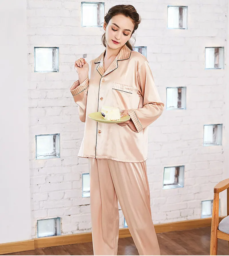 Норнс шелковые пижамы женские пижамы четыре сезона с длинным рукавом Брюки домашний сервис набор ночное белье
