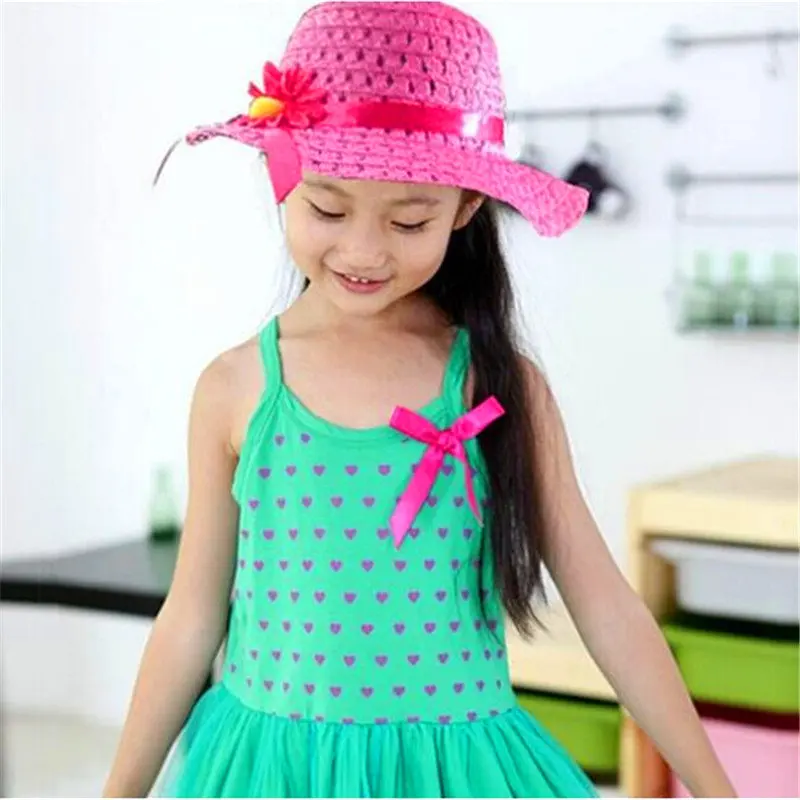 

New Summer Children Straw Hats Colorful Flowers Cute Princess Style Caps For Kawaii Girls Beach Sun Hat