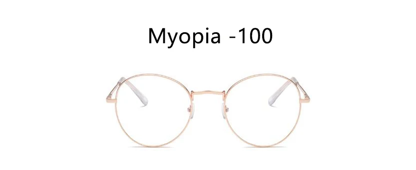 Gold 100 Готовые Очки для близорукости, женские и мужские, синий светильник, блокирующие прозрачные круглые очки, металлическая оправа для очков, ретро очки для компьютера - Цвет оправы: Gold 100