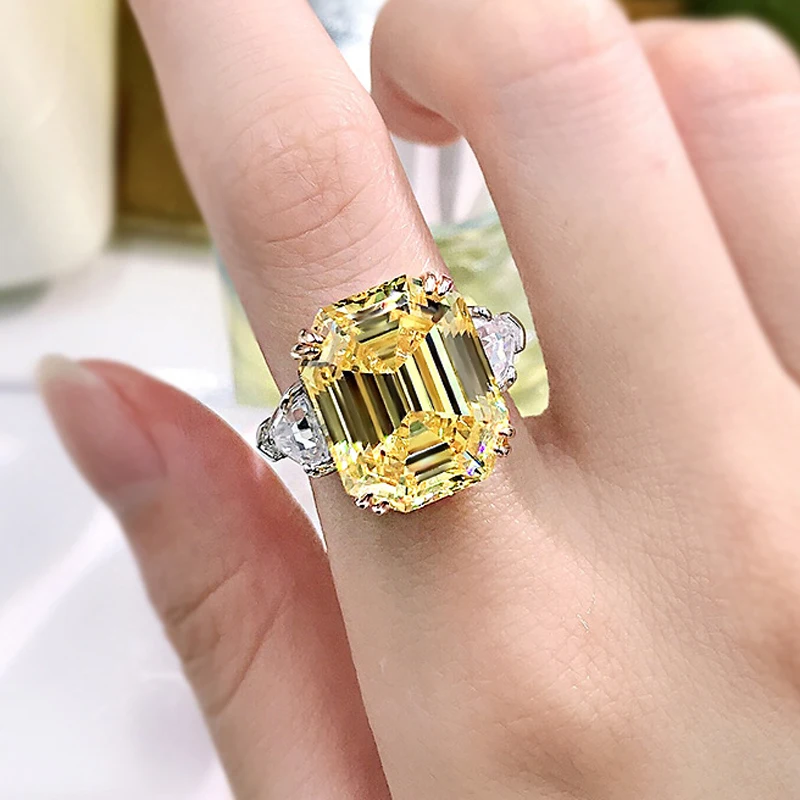 OEVAS 100% 925 Sterling Silver Sparkling 13*16mm Pink Yellow High Carbon Diamond Fine Jewelry Wedding Party Fine Jewelry Gifts
