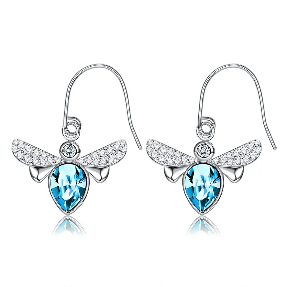 

LEKANI Water Drop Earrings With Crystals From Swarovski 925 Sterling Silver Bees Fine Jewelry