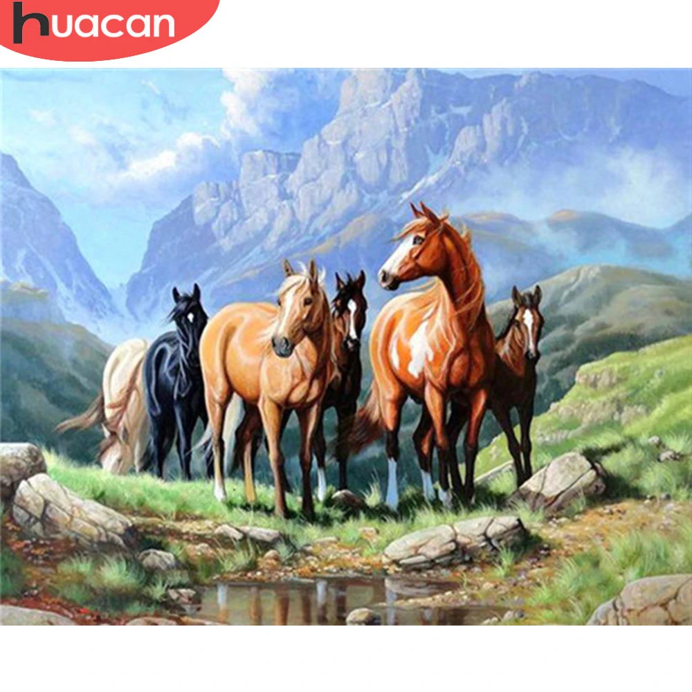 HUACAN краска по номеру DIY Ручная Краска ed Horse животные настенные художественные