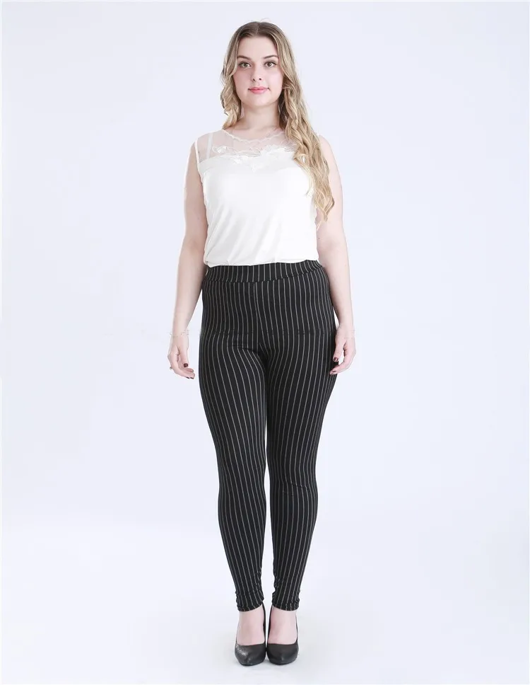 Большие размеры для полных женщин, имитация джинсов в Вертикальную Полоску, леггинсы размера плюс 5XL, леггинсы для 100 кг, женские тонкие эластичные штаны