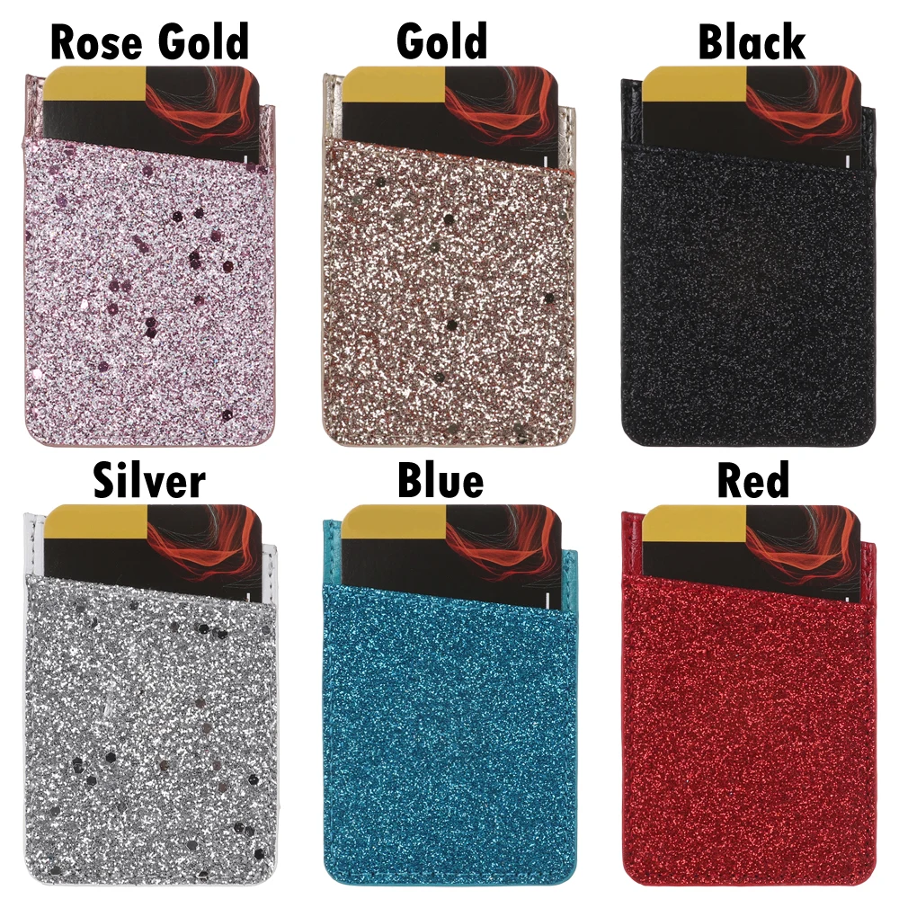 1PC PU Leather Sequins Cell phone Pocket Credit Card Holder For Phone Card Holder Sticker Adhesive Pouch Wallet Case
