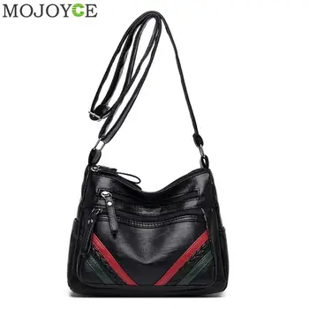 

Multi-pocket Large Capacity Zipper Shoulder Messenger Bags Casual Women PU Leather Striped Braid Crossbody Bags