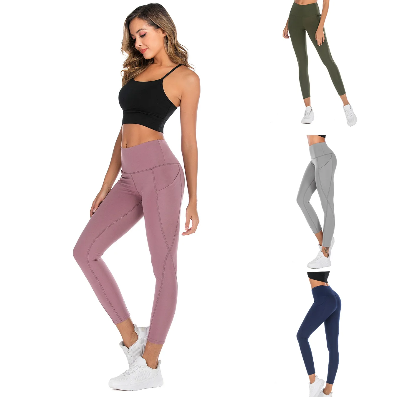 

K691 # Photo Shoot New Style Peach Hip Multi-Solid Color Pink Buttock Lifting High-waisted Running Yoga Sports Tight Capri Pants