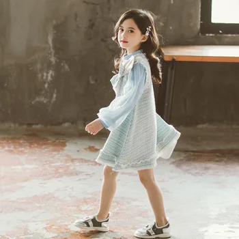 

2020 girls clothing sets sweatshirt +dress two pieces children girls costume bow cute spring autumn