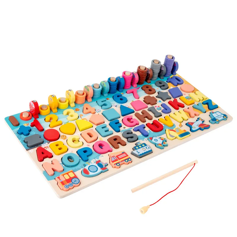 

Number Shape Fishing SEVEN In One Ocean Logarithmic Board Children'S Number Pairing Geometric Shape Operation Wooden Toy