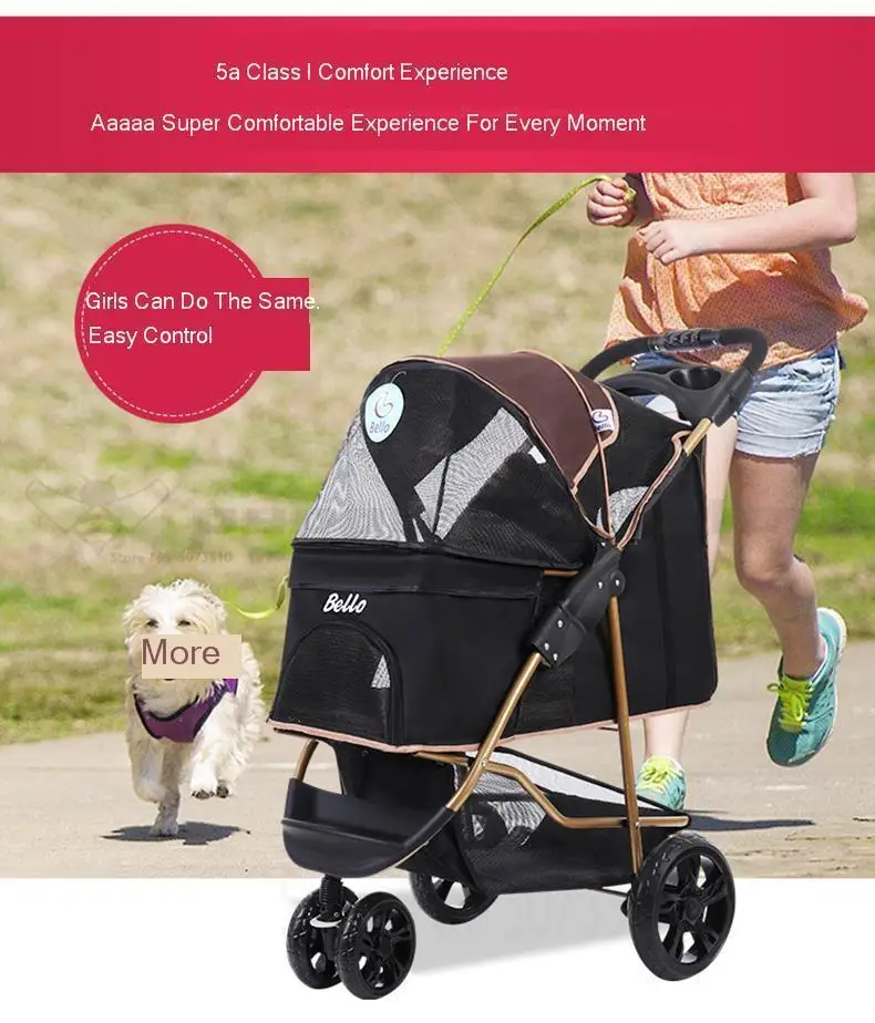 Folding Side-by-side Double Pet Trolley Dog Big Space Cart Cage Four-wheeled Outdoor Travel Supplies Puppy Carrier