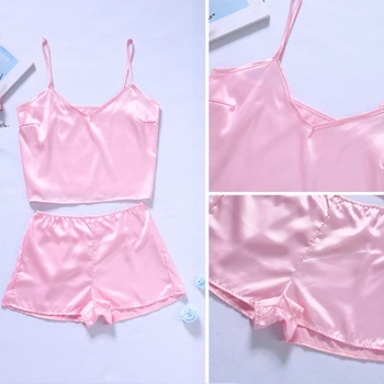 

Women Short Sleeves Cami Crop Tops Hot Pants Sexy Soft Lingerie Pajama Suits 85WB