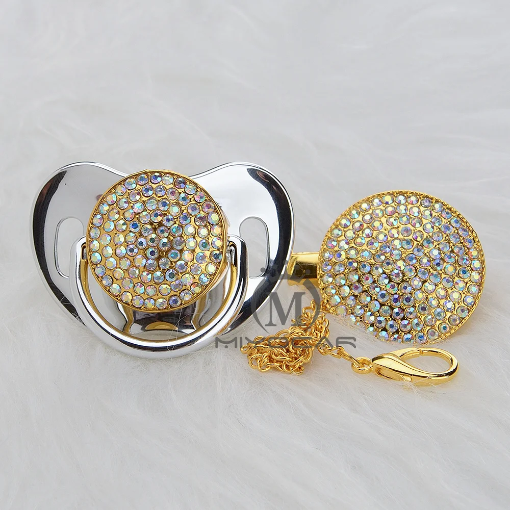 

MIYOCAR silver bling colorful pacifier and clip set dummy pacifire chain SGS pass BPA free safe AC-9