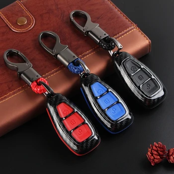 

Carbon Fiber Remote Control Car Keychain Key Cover Case For Ford/Focus/Fiesta Kuga C-Max Galaxy