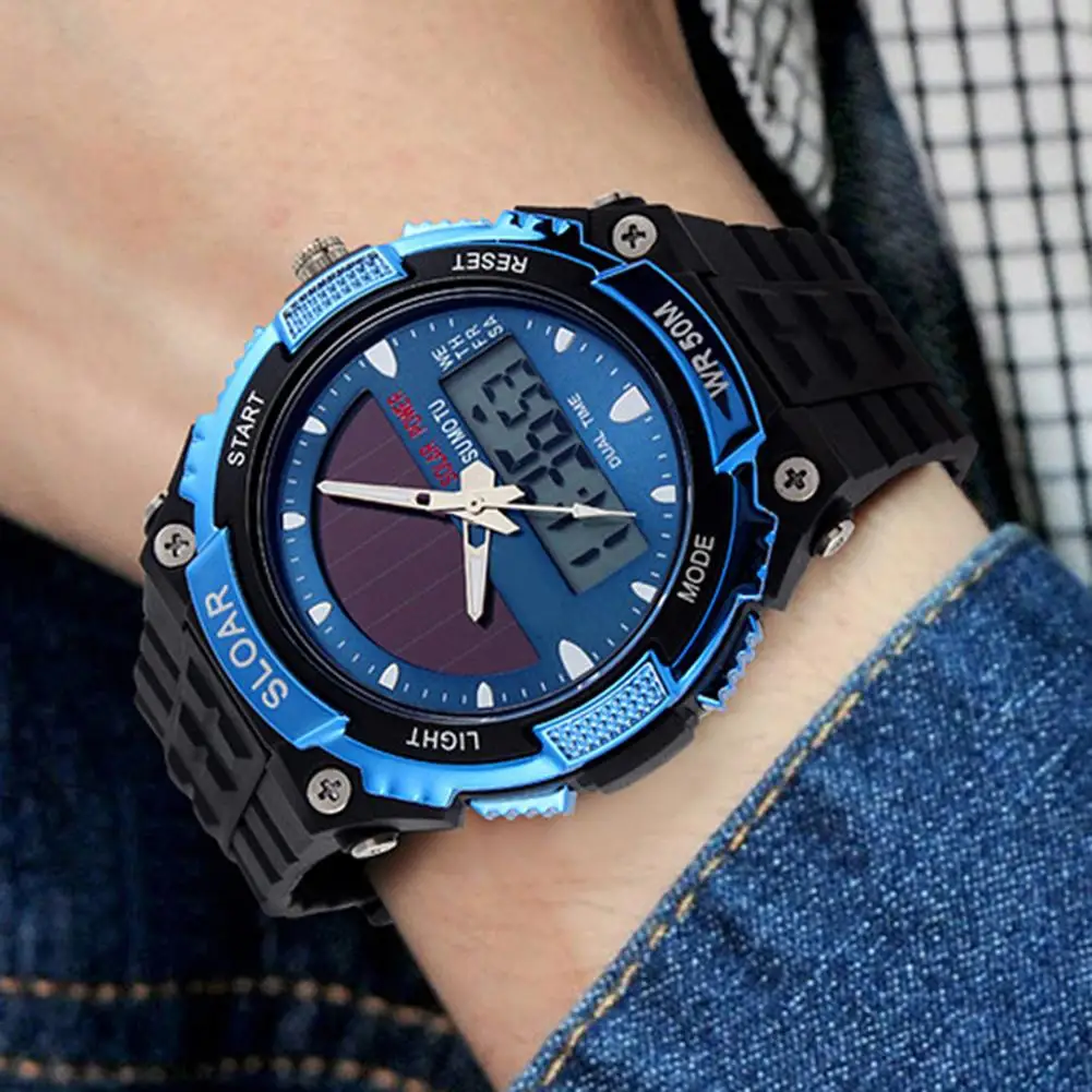 

Men's Sports Solar Power Clock Dual Time Display waterproof Electronic Wrist Watch watches digital watch montre homme