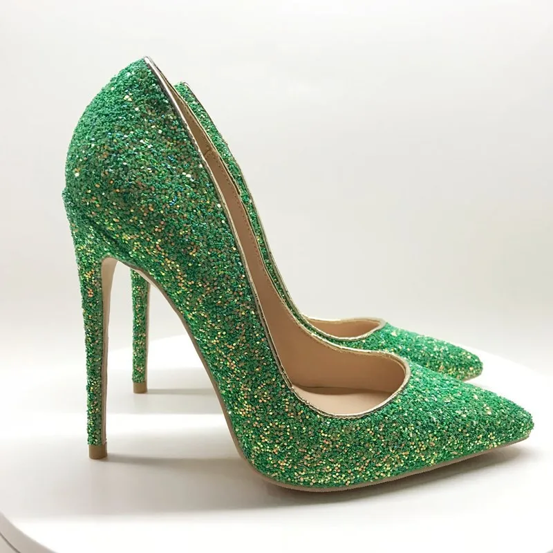 Green Glitter Sparkling Nightclub Shoes Womens Pumps Sexy Stiletto 12cm High Heels zapatos mujer Pumps| - AliExpress