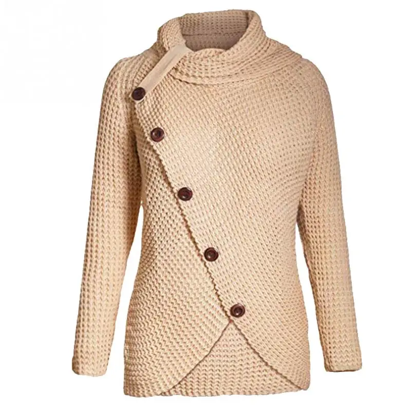 Новая модная женская зимняя куртка, осенний женский свитер с высоким воротником, повседневный Свободный вязаный свитер, свитер с воротником-хомутом, верхняя одежда
