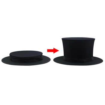 

Magic Tricks Folding Top Hat Spring Black Playing Card Pattern Appearing/Vanishing Objects Hat Toys for Kids Stage Accessories