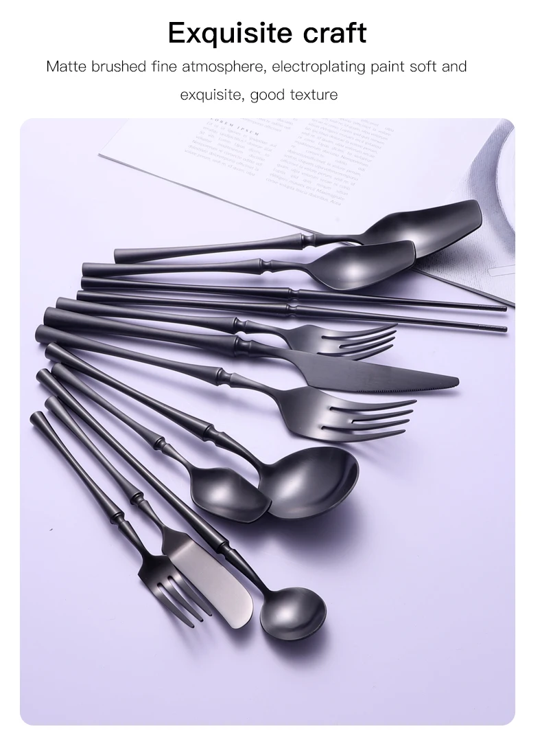 Description Picture 6 of itemMatte Black 18/10 Stainless Steel Luxury Cutlery Tableware Knife Coffee Ice Spoon Fork Chopsticks Flatware Set Dishwasher Safe
