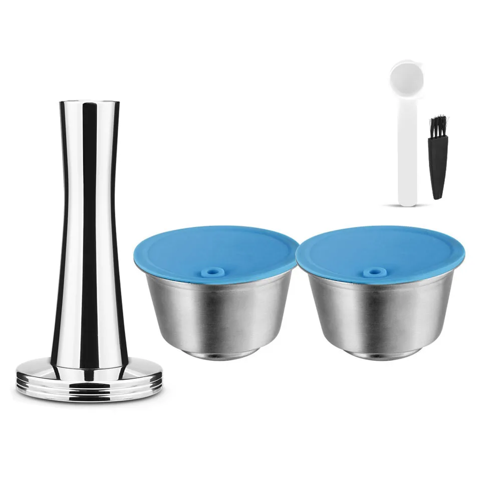 Eco-Friendly Refillable Stainless Steel Coffee Capsule Set with Silicone Cover & Spoon Clip